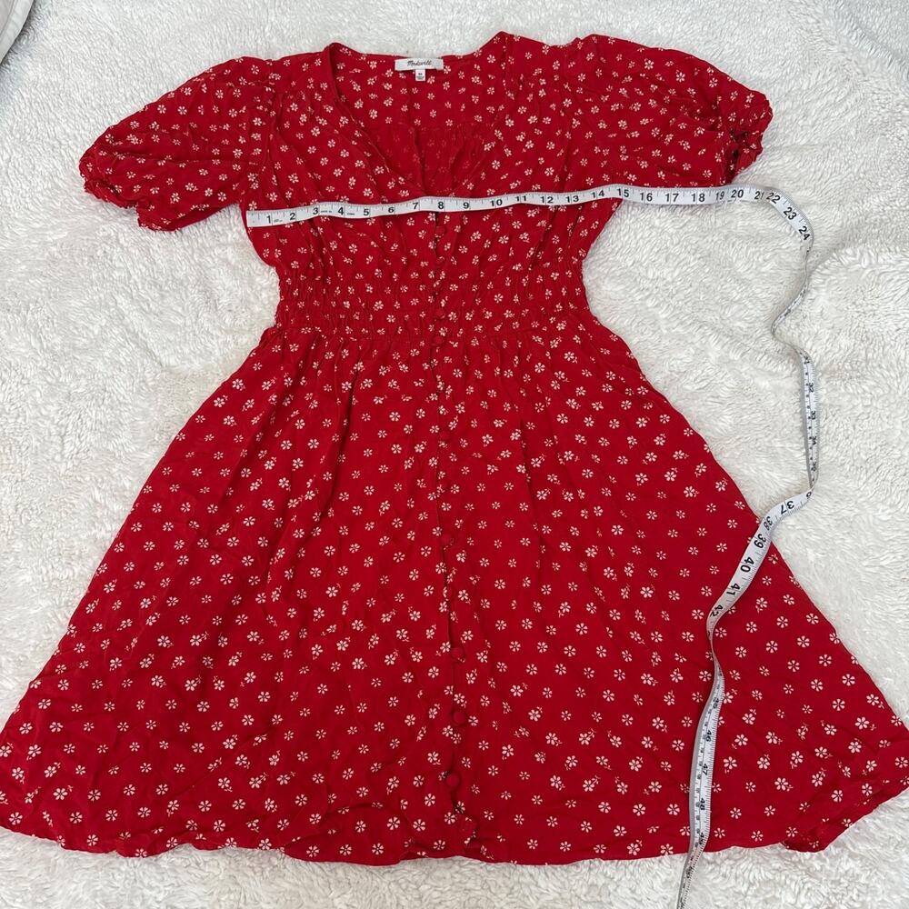 Madewell Womens Red Floral Mini Dress Cottage Prairie Boho XS Preppy Resort - Picture 4 of 6
